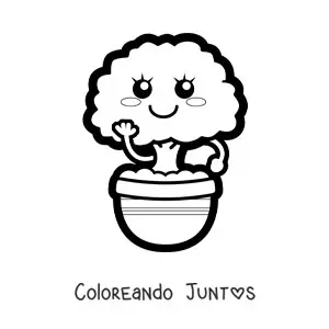Imagen para colorear de árbol bonsái kawaii en una maceta fácil