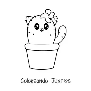 Imagen para colorear de cactus con forma de gato kawaii