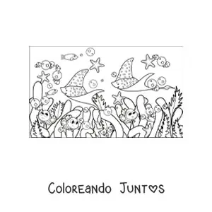Imagen para colorear de algas y peces animados