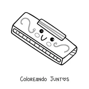 Imagen para colorear de armónica kawaii animada