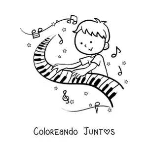 Imagen para colorear de niño tocando el piano