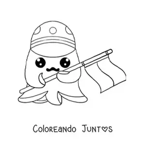 Imagen para colorear de pulpo kawaii con bandera de Indonesia