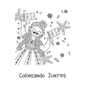Imagen para colorear de niña con bandera de México