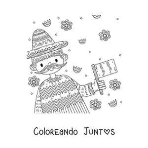 Imagen para colorear de hombre con bandera de México