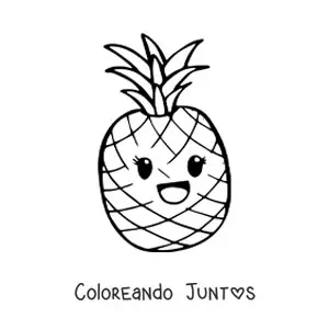 Imagen para colorear de una piña kawaii sonriendo