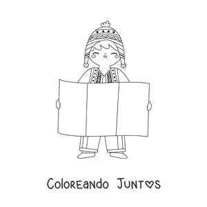 Imagen para colorear de niño con bandera de Perú sin escudo