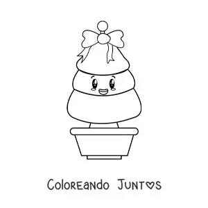 Imagen para colorear de árbol navideño kawaii con lazo