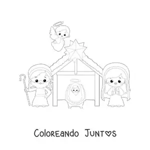 Imagen para colorear de pesebre navideño kawaii