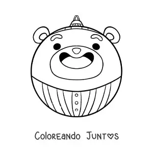 Imagen para colorear de esfera navideña kawaii de oso
