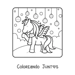 Imagen para colorear de unicornio con esferas de Navidad