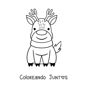 Imagen para colorear de reno navideño kawaii sentado