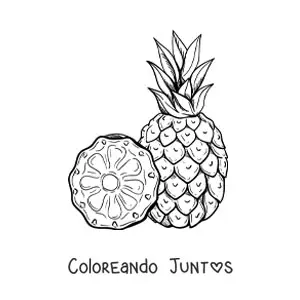 Imagen para colorear de una piña y una rebanada al lado