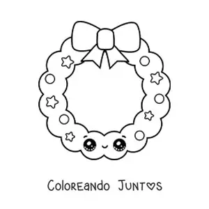 Imagen para colorear de corona de Navidad kawaii