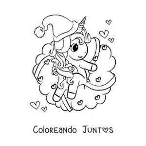 Imagen para colorear de corona de Navidad kawaii con unicornio