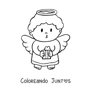 Imagen para colorear de ángel de Navidad con regalo
