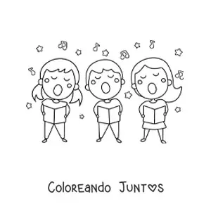 Imagen para colorear de niños cantando villancicos en Navidad