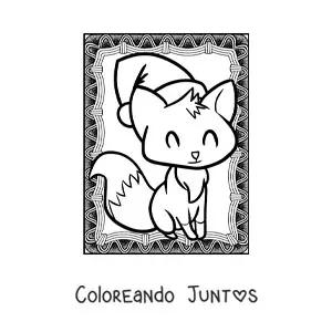 Imagen para colorear de zorro navideño kawaii