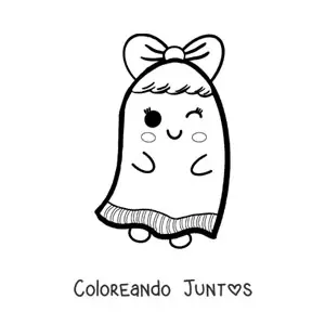 Imagen para colorear de fantasma kawaii con un lazo