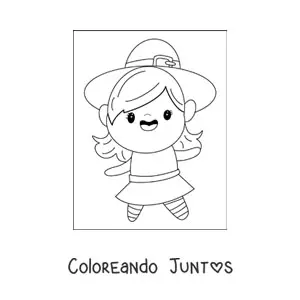 Imagen para colorear de niña disfrazada de bruja tierna