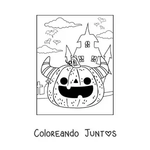 Imagen para colorear de calabaza de Halloween terrorifica kawaii