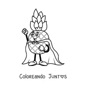 Imagen para colorear de una piña animada con capa