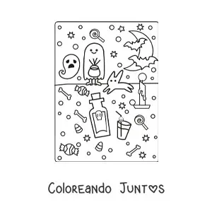 Imagen para colorear de niño disfrazado de fantasma kawaii