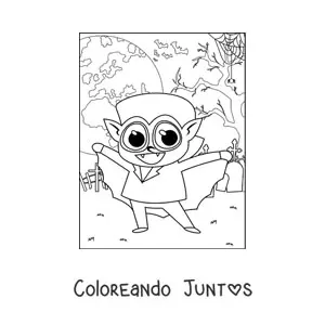 Imagen para colorear de vampiro kawaii en Halloween en un cementerio en la noche de Halloween