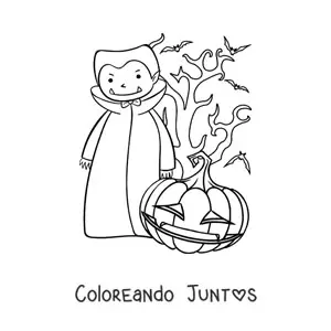 Imagen para colorear de vampiro con calabaza de Halloween