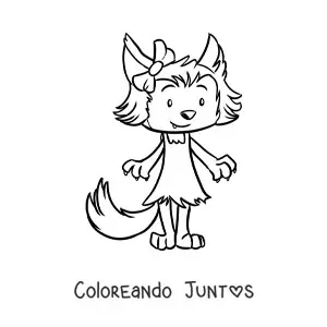 Imagen para colorear de mujer lobo kawaii