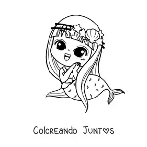 Imagen para colorear de sirena kawaii chibi