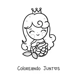 Imagen para colorear de sirena kawaii sentada