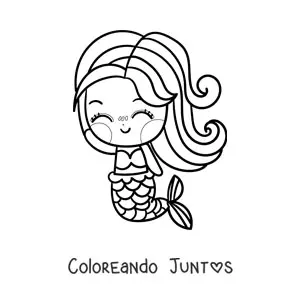 Imagen para colorear de sirena kawaii riendo