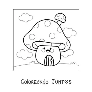 Imagen para colorear de casa de hongo kawaii animada