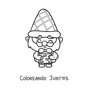 Imagen para colorear de gnomo kawaii con un regalo