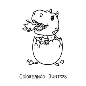 Imagen para colorear de huevo con dragón bebé kawaii escupiendo fuego