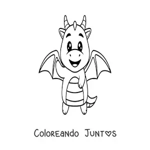Imagen para colorear de dragón kawaii saludando