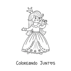Imagen para colorear de princesa kawaii con una rosa