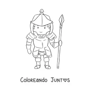Imagen para colorear de caballero animado con armadura y lanza
