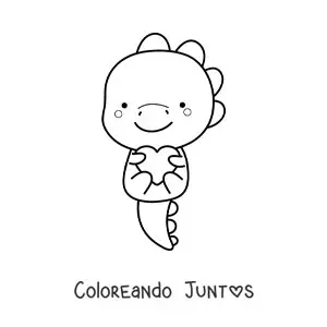 Imagen para colorear de tiranosaurio kawaii con un corazón