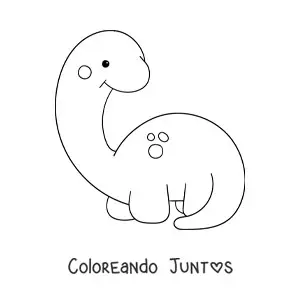 Imagen para colorear de dinosaurio kawaii animado sonriendo