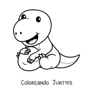 Imagen para colorear de dinosaurio kawaii sentado con un huevo