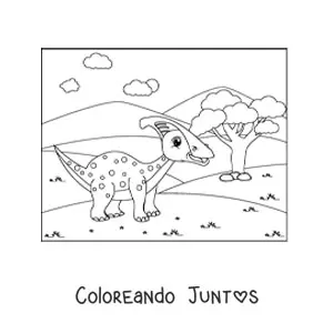 Imagen para colorear de dinosaurio animado vegetariano