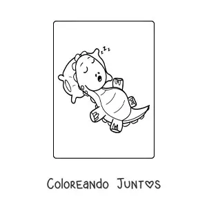 Imagen para colorear de dinosaurio bebé kawaii comiendo hamburguesa
