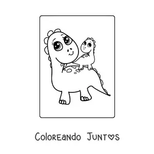 Imagen para colorear de dinosaurio bebé kawaii en una cesta