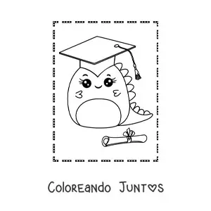 Imagen para colorear de dinosaurio bebé kawaii recién graduado con diploma y birrete