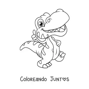 Imagen para colorear de dinosaurio bebé con el pulgar arriba
