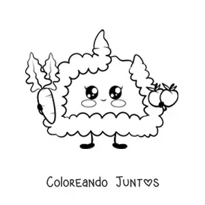 Imagen para colorear de cerebro kawaii pensando