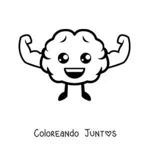 Imagen para colorear de cerebro kawaii animado fuerte
