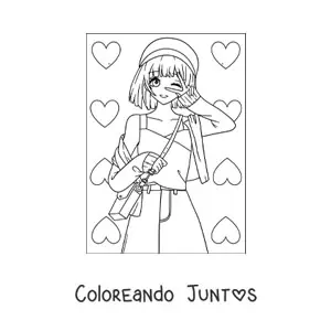 Imagen para colorear de tierna chica anime con corazones