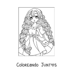 Imagen para colorear de hermosa chica anime con peinado de trenzas